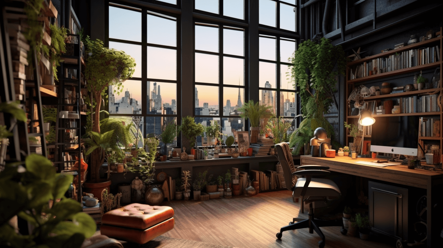 loft with lots of greenery