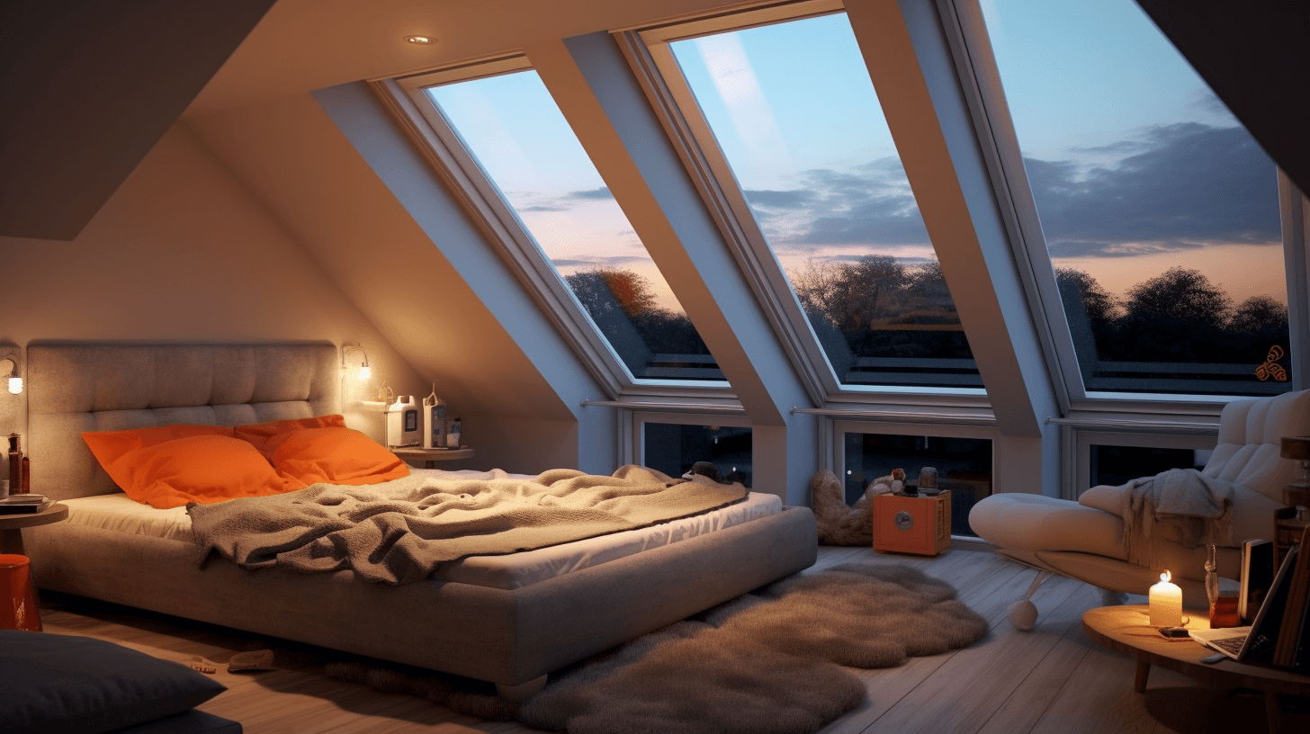 Velux windows installed on a sloping ceiling