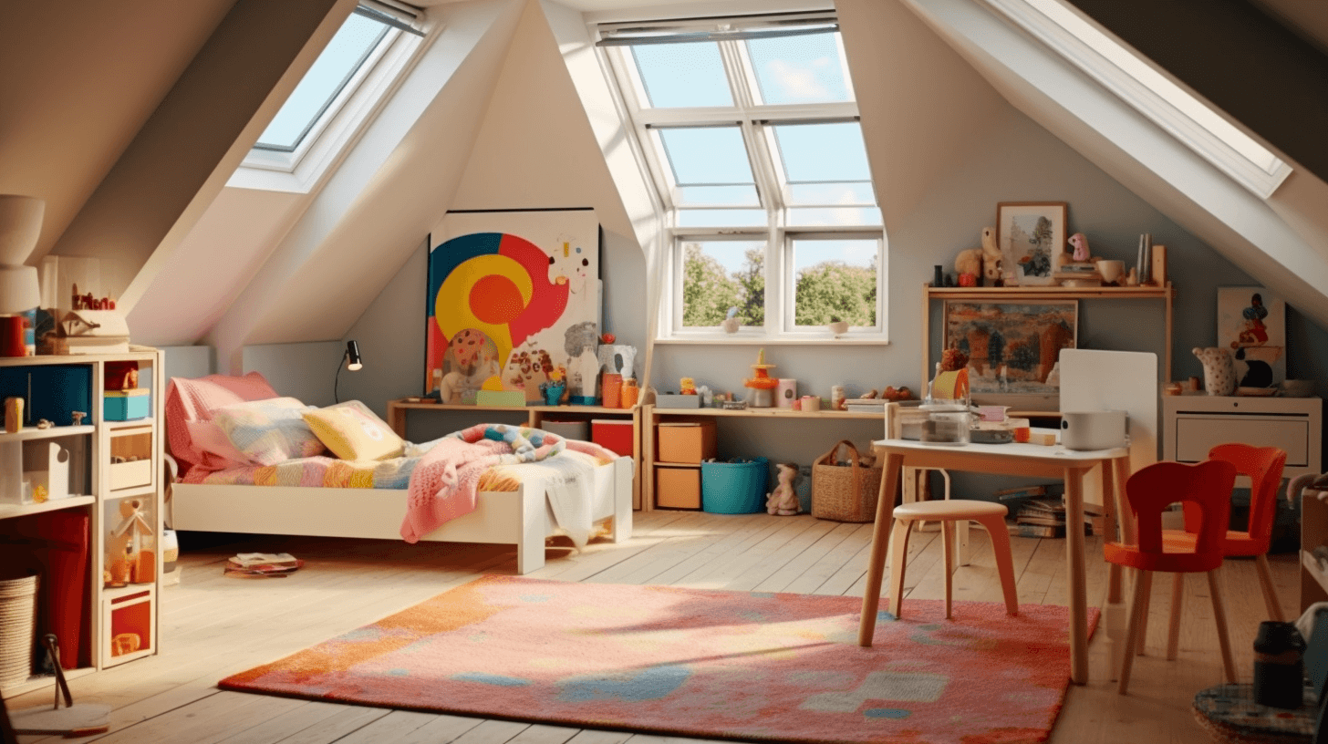 kid play room in a loft