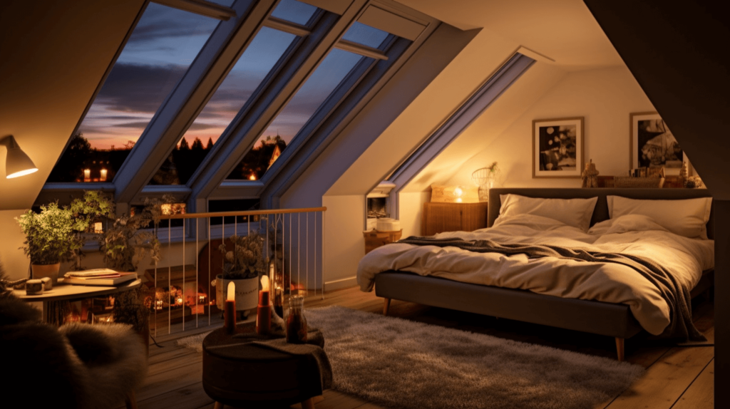 Luxury loft room with multiple velux windows