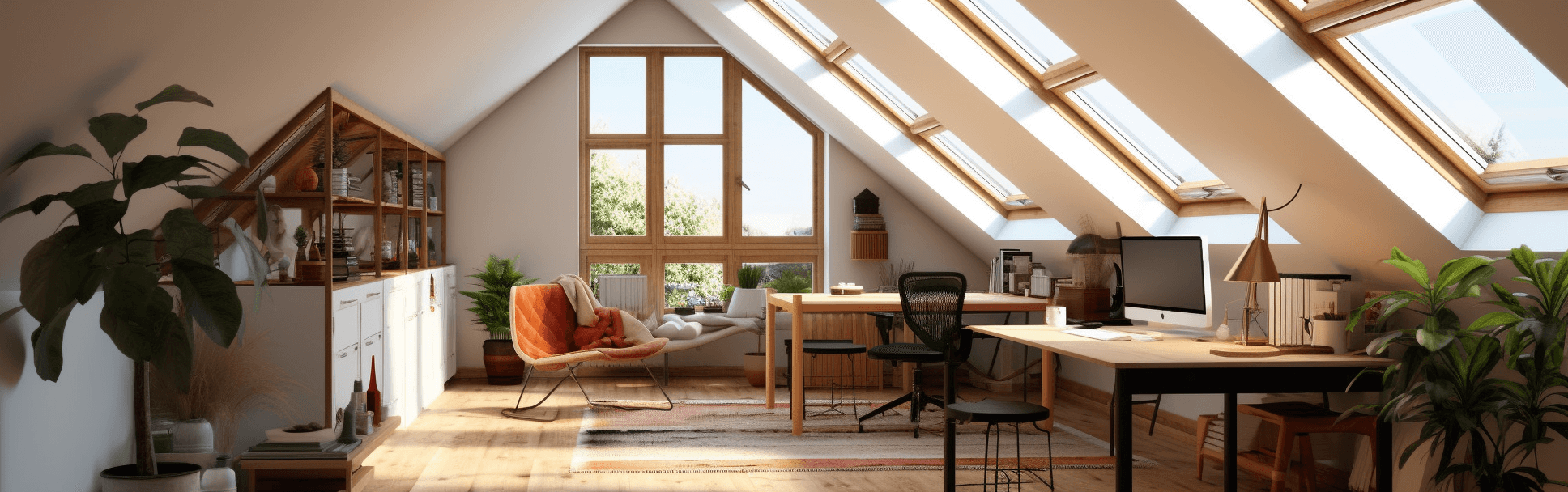 spacious hip-and-gable attic room