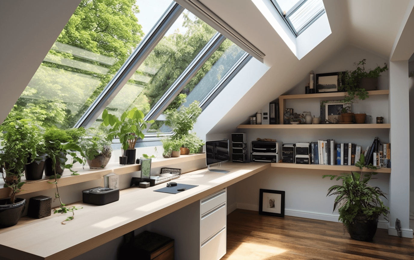 home office with large windows