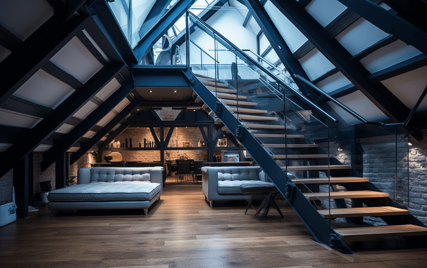 industrial themed loft stairs