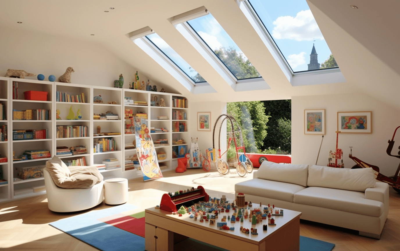 playroom loft with skylights