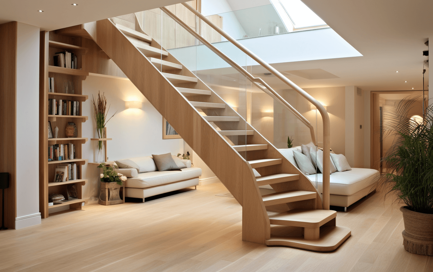 wooden stairs with glass sides